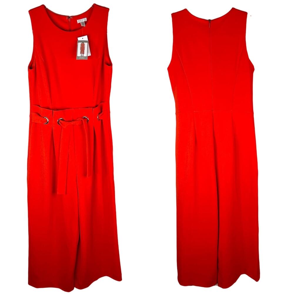 Spense Jumpsuit Small Coral Sleeveless Cropped Stretch Drawstring New